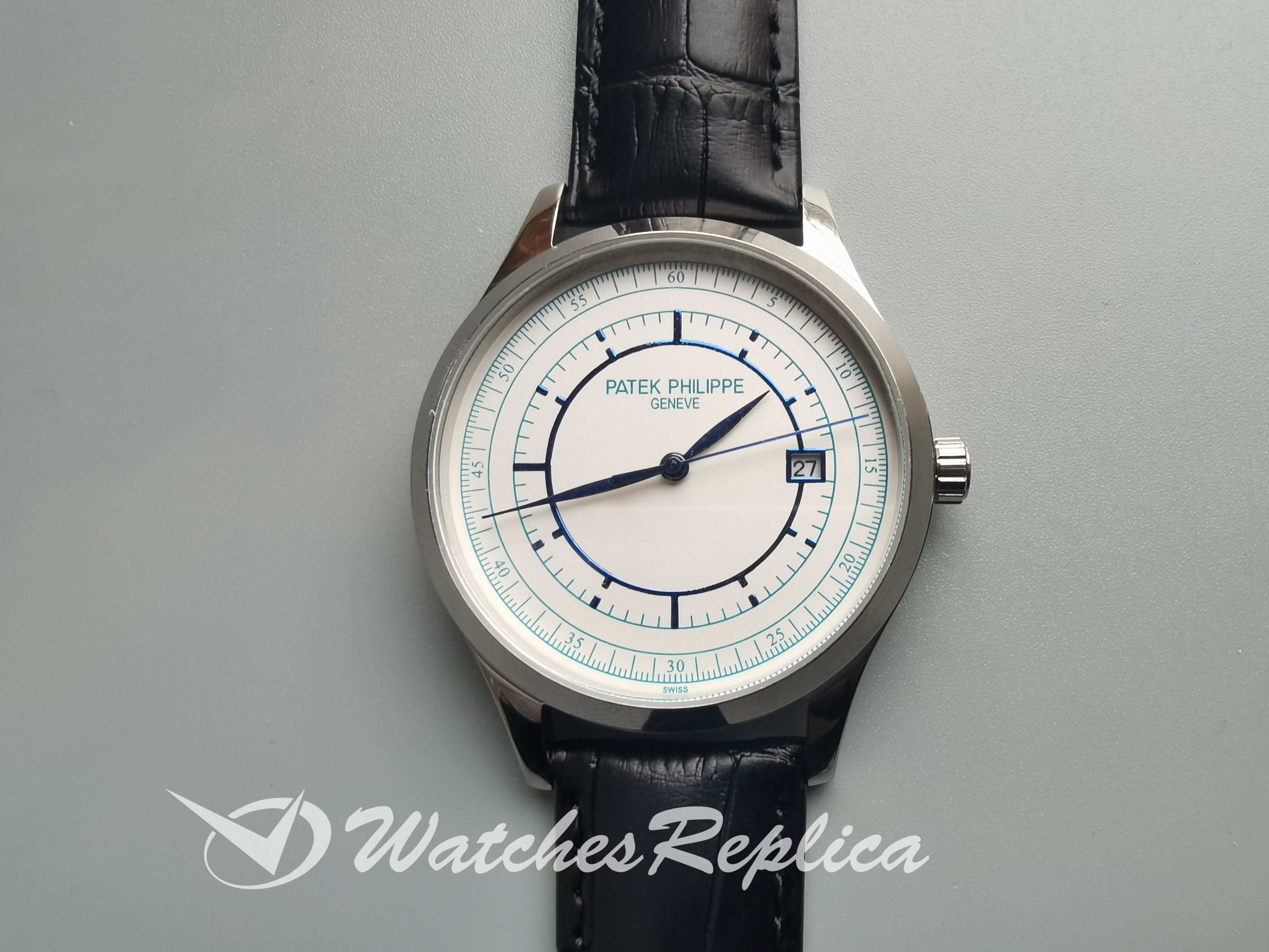Patek Philippe Calatrava 5296G 38mm Weißgoldleder und Silberne Zifferblatt für Männer Replica Uhren